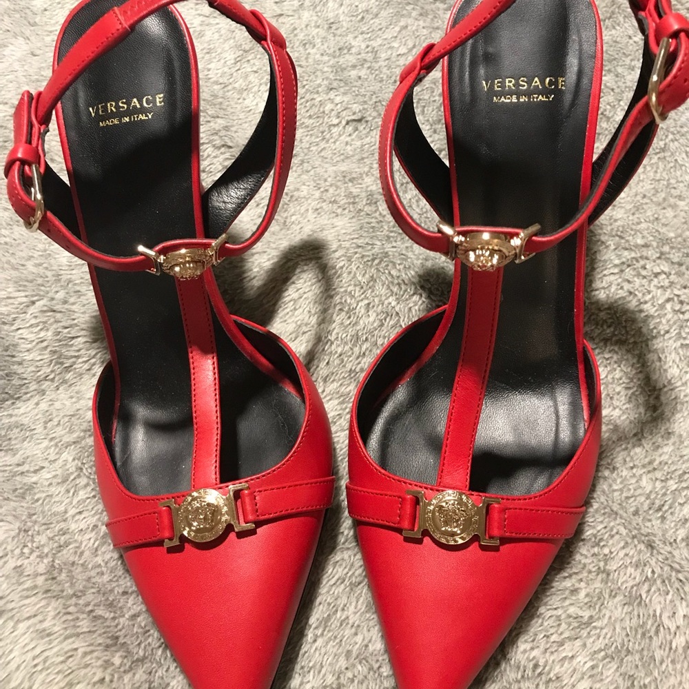 Versace ankle strapped heals